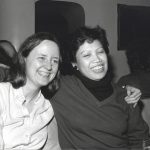 Sue Genge, President CUPE 1582 and Carlita Dimaano, member of the Strike Committee celebrating the ratification of the collective agreement reached with the Metro Toronto Reference Library after two months on strike.