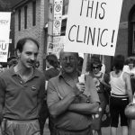 Two protestors--Ian Lumsden, on the right-- joined a 1983 rally outside the Morgentaler Clinic in Toronto, in support of legalizing abortion clinics