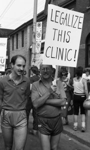 Two protestors--Ian Lumsden, on the right-- joined a 1983 rally outside the Morgentaler Clinic in Toronto, in support of legalizing abortion clinics