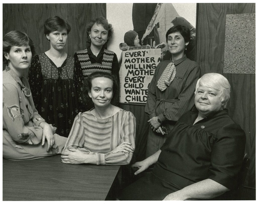 This is an undated photos of CARAL leaders (clockwise from left): Kathleen Howse, Caroline Lindbergh, Merike Madiso, Ruth Miller, Norma Scarborough, and Karen Hammond.