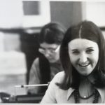 Barb Hicks and unidentified woman work newspaper of the Vancouver Women's Caucus, around the time of the Abortion Caravan.