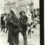 This is an undated photo of a protest organized against Bad Boy for exploiting women for profit. The appliance and furniture business is owned by Mel Lastman.