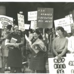 This is an undated photo of New Democratic Party women rallying outside Queen's Park over Bill C-36 and discrimination against women.