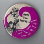 Unity is Our Strength button combines words and images for "woman" from around the world.