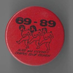 This button is for the 20th anniversary reunion for Campus Community Co-operative Daycare in Toronto.