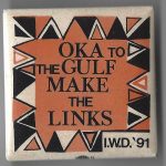 "Oka to the Gulf. Make the links" is the theme of this button for the 1991 International Women's Day March and Rally in Toronto. It refers to the Gulf War of 1990-91 and to the struggle for Indigenous rights in Oka, Quebec in 1990. It highlights the role of the military and connects militarism, colonialism and imperialism here at home and internationally.