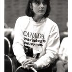 This photo of Peggy Nash, feminist and labour activist, was taken at a Canadian Auto Workers (CAW) Council meeting during the time of the free trade negotiations between Canada and the United States.