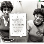 This photo was taken in 1980 of UAW activist Roxie Baker (right) with Karen Malcho of Local 1325. Roxie Baker was president of the Canadian Auto Workers Local 1325 for 23 years. In that time she led the way for protections of particular significance to women including protections from sexual harassment. She also raised issues of equal pay and maternity and adoption leave benefits. Roxie was a longstanding member of the UAW, later CAW, Women's Committee.