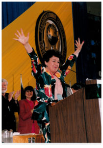 Long time labour activist, Shirley Carr speaks to the Canadian Labour Congress. Carr became the first women to be elected President of the CLC in 1986.