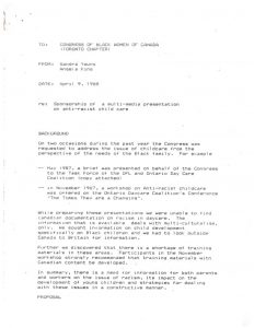 thumbnail of Toronto Proposal to Sponsor Anti-Racist Child Care Project (1988)