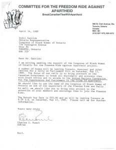 thumbnail of Letter from Freedom Ride Against Apartheid (1989)