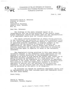 thumbnail of Toronto Chapter Letters – Ontario Human Rights Commission Unfair Hiring Practics (1989)