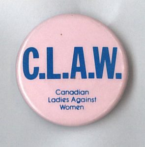 This undated button pokes fun at "ladies".