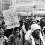 This is an undated photo of sign at Toronto International Women's Day March calling for Equal Employment Opportunities for Native Women