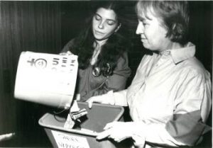 Debbie Field (left) was one of five women who fought discrimination as part of the “Women Back into Stelco” Committee. In 1978-79, the ad hoc Women Back Into Stelco Committee, supported by United Steelworkers Local 1005, launched a campaign to force Stelco management to hire women for the well-paying production jobs at the Hilton works in Hamilton Ontario.