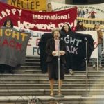 Speaker at the International Women's Day Rally outside the Vancouver Art Gallery in 1985