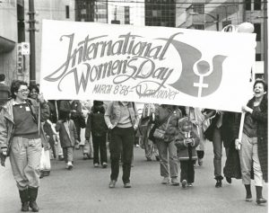 Women participate in 1986 International Women's Day March in Vancouver.