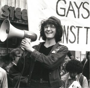 Naomi Wall is featured in this photo taken at a demonstration by Gays and Lesbians Against the Right (GLARE) in Toronto.