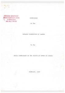 thumbnail of Ontario Federation of Labour Submission to the Royal Commission on the Status of Women (1968)