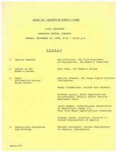 thumbnail of Women’s Forum Agenda – Ontario Federation of Labour Convention 1980