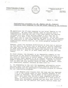 thumbnail of Ontario Federation of Labour Making Up the Difference Campaign – Supplementary Statement (1985)