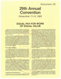 thumbnail of Ontario Federation of Labour Convention Document (1985) – Equal Pay for Work of Equal Value