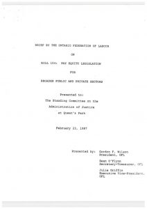 thumbnail of Ontario Federation of Labour Brief to Ontario Government – Bill 154 Pay Equity Legislation (1987)