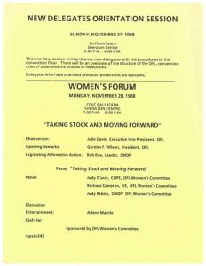 thumbnail of Women’s Forum Agenda – Ontario Federation of Labour Convention 1988