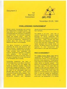 thumbnail of Ontario Federation of Labour Convention Document (1991) – Challenging Harassment