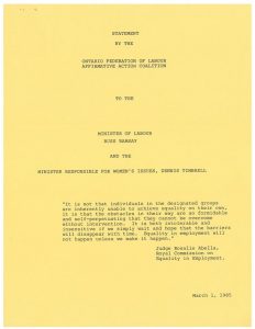 thumbnail of Ontario Federation of Labour Affirmative Action Coalition Statement (1985)