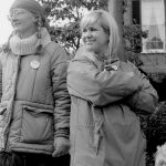 Kari Delhi (l) and Liv Mjelde (r) are seen at the October 22 “Refuse the Cruise” protest in Toronto. The march was organized by the Toronto Disarmament Network (TDN) and the Against Cruise Testing Coalition (ACT). The International Women’s Day Committee also supported the action.