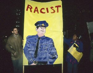 In response to the October 27, 1989, police shooting of 23-year-old Black woman Sophia Cook, the Black Women’s Collective organized the Women’s Coalition Against Racism and Police Violence. This coalition of 35 women’s and progressive organizations brought people together on December 16, 1989, to demand police accountability and an end to police brutality against Black people.