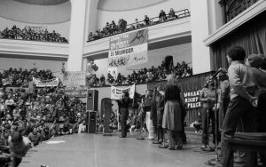 The Red Berets at Convocation Hall (Toronto) on International Women's Day, March 5, 1983.