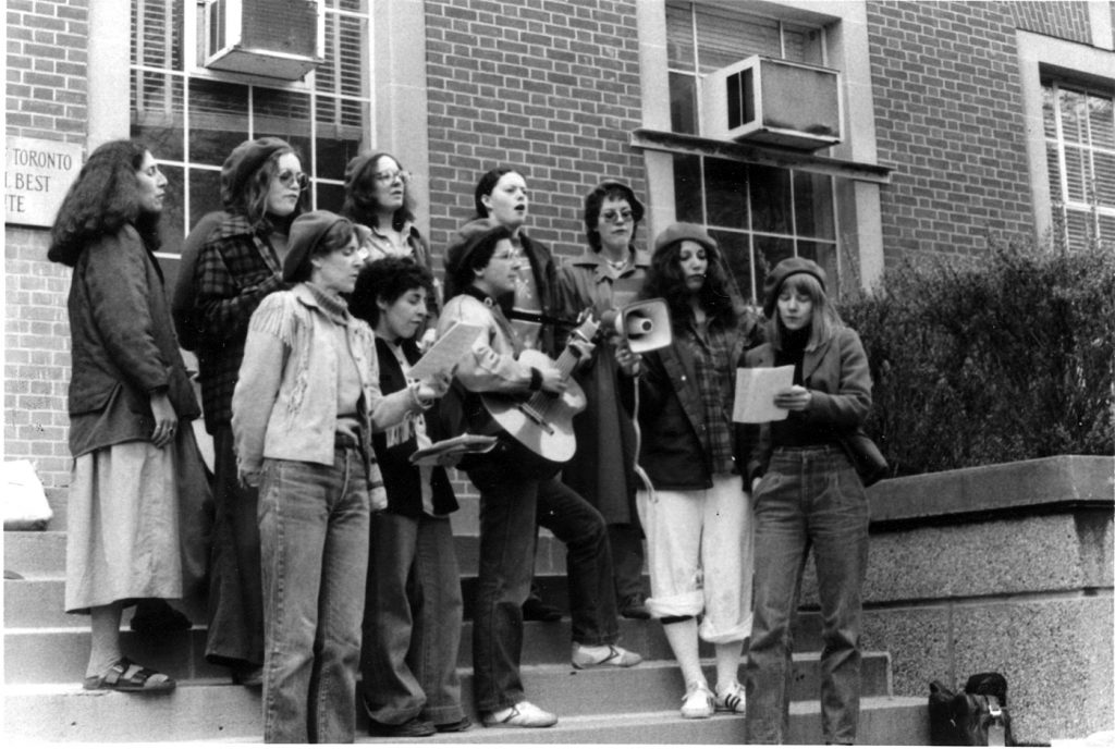 The Red Berets sing as part of the Toronto International Women's Day actions in 1990. Photograph by Amy Gottlieb.