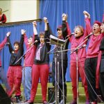 The Red Berets perform at Convocation Hall, University of Toronto on International Women's Day, March 8, 1986.