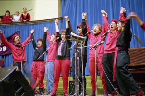 The Red Berets perform at Convocation Hall, University of Toronto on International Women's Day, March 8, 1986.