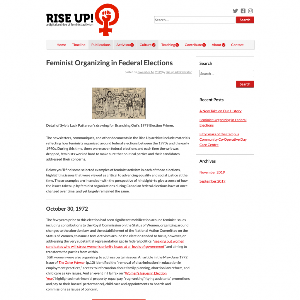 Screen capture of the news page