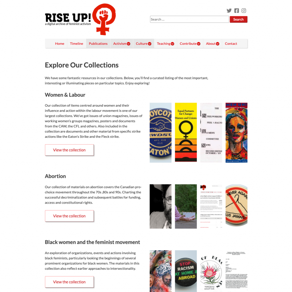 Screenshot of the Explore our Collections page
