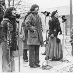 Varda Burstyn, Deirdre Gallahger and Debbie Field perform at the International Women's Day Rally in Toronto.